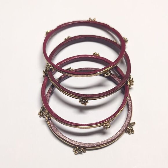 Set of 4 Red And Gold Beaded‎ Dangle Bangle Bracelets - Picture 2 of 4